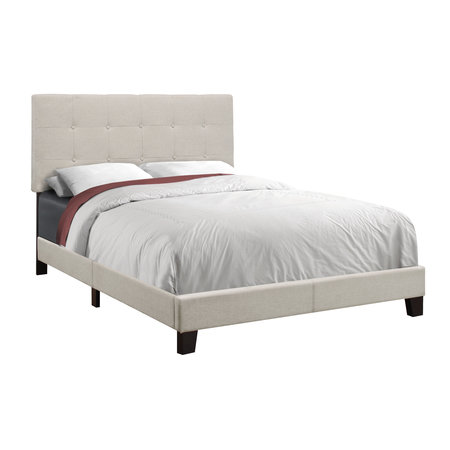 MONARCH SPECIALTIES Bed, Full Size, Platform, Bedroom, Frame, Upholstered, Linen Look, Wood Legs, Beige, Black I 5921F